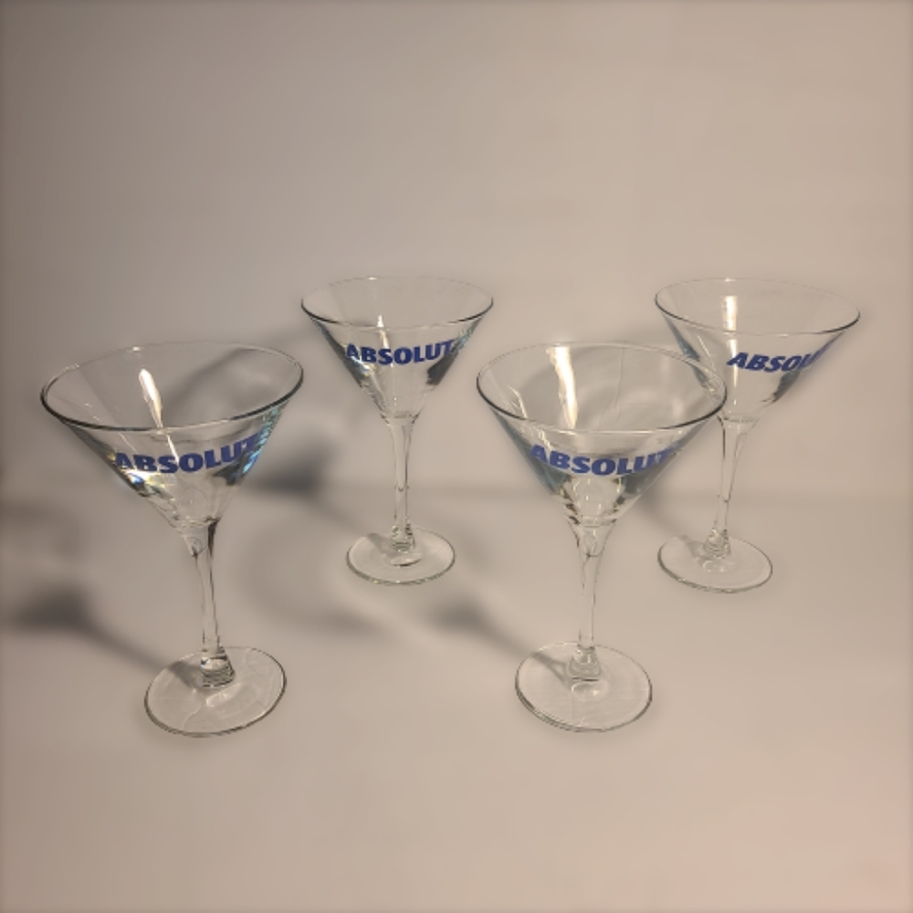 NWOT Absoult Vodka blue logo Martini Glasses Set of 4